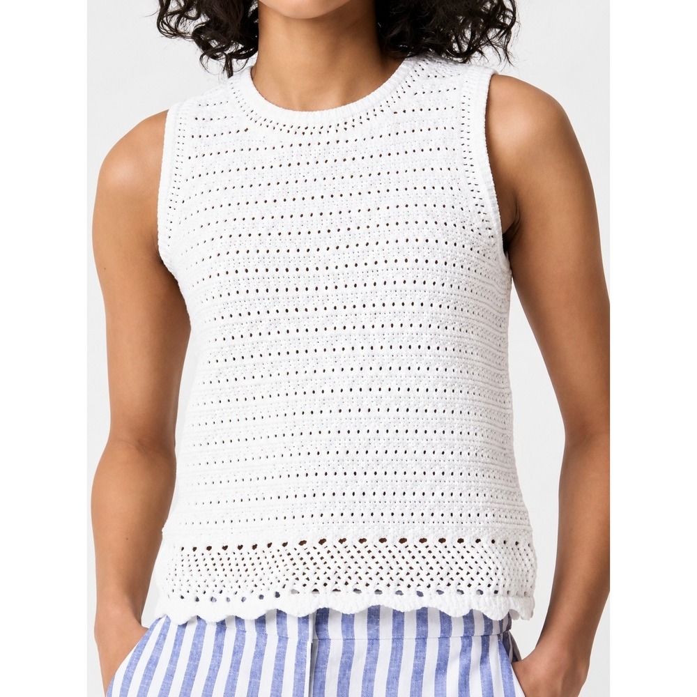 J.Crew White Cotton Crochet Open Knit Sweater Vest Tank Scallop Hem Small